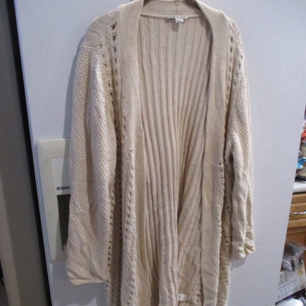 Coldwater Creek Long knit sweater cardigan 100% cotton beige cream xl